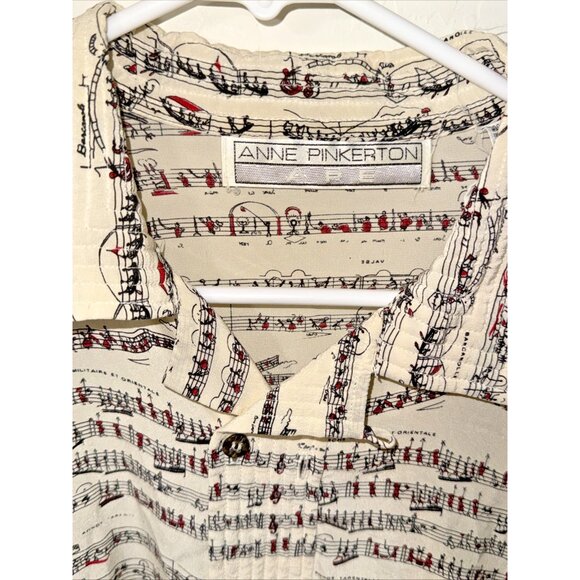 Anne Pinkerton Musical Notes Silk Blouse Cream Black Hint of Red Size Large - Picture 4 of 6